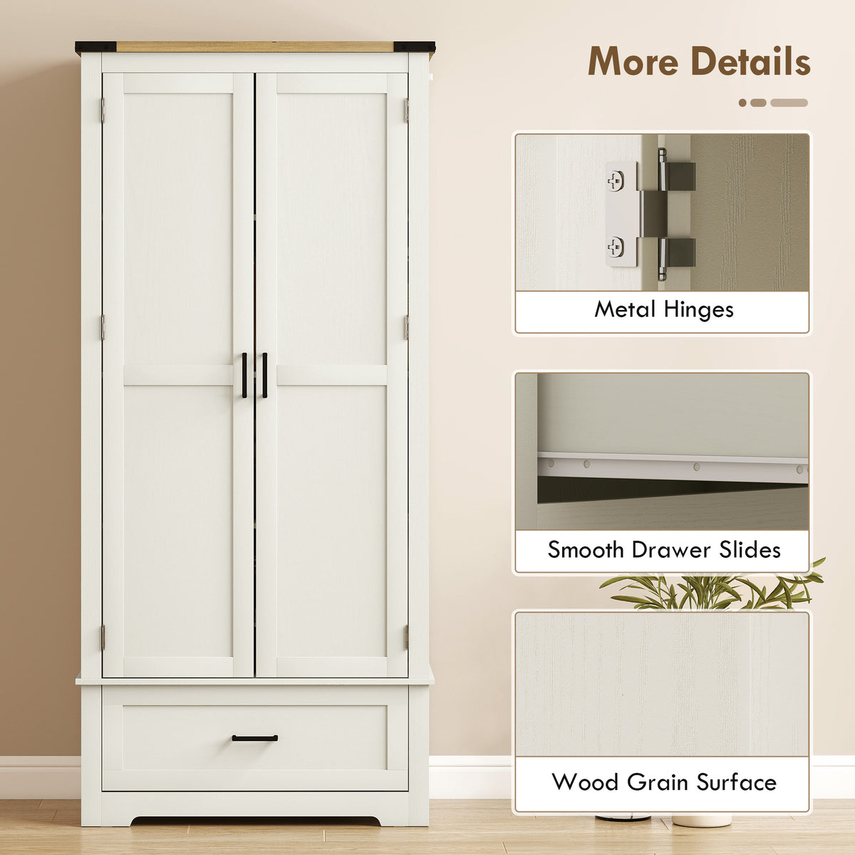 Tall Farmhouse Kitchen Pantry Cabinet with 2 Doors – 31"W x 69"H