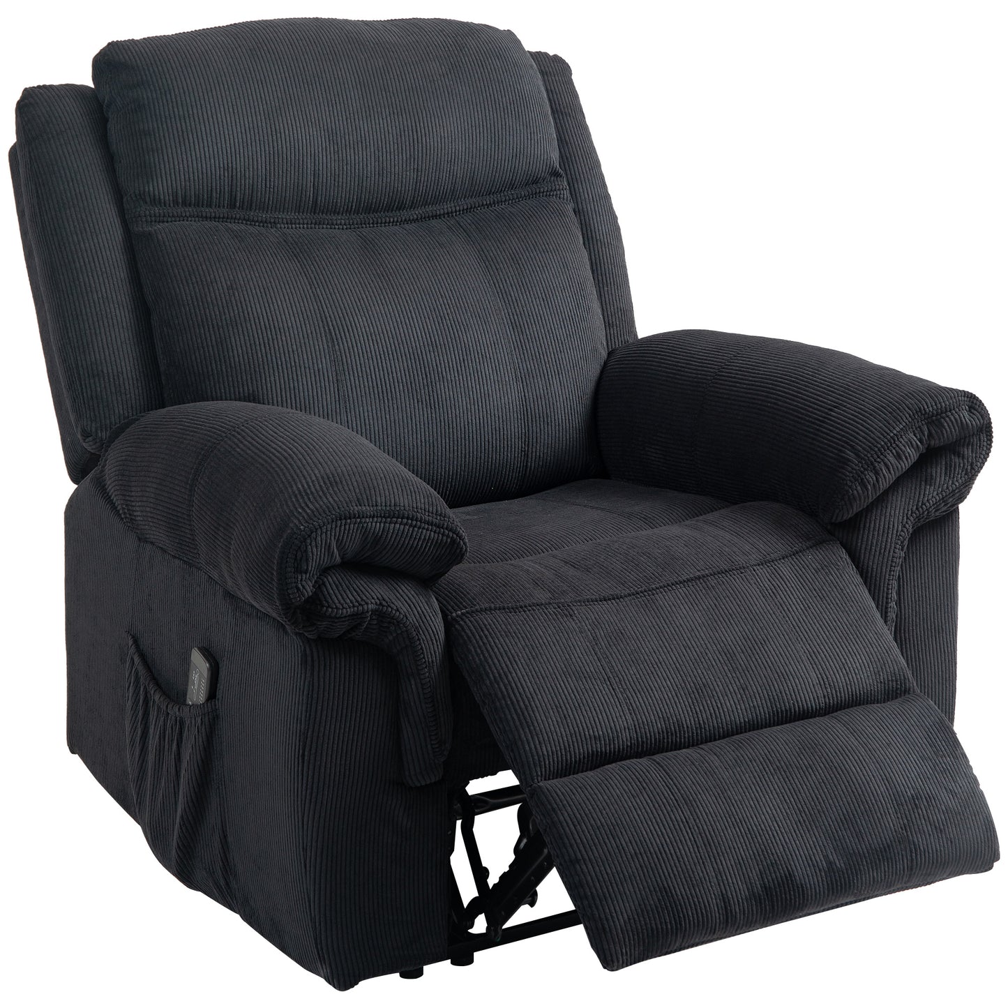 HOMCOM Manual Recliner Chair with Vibration Massage, Side Pockets, Corduroy, Black