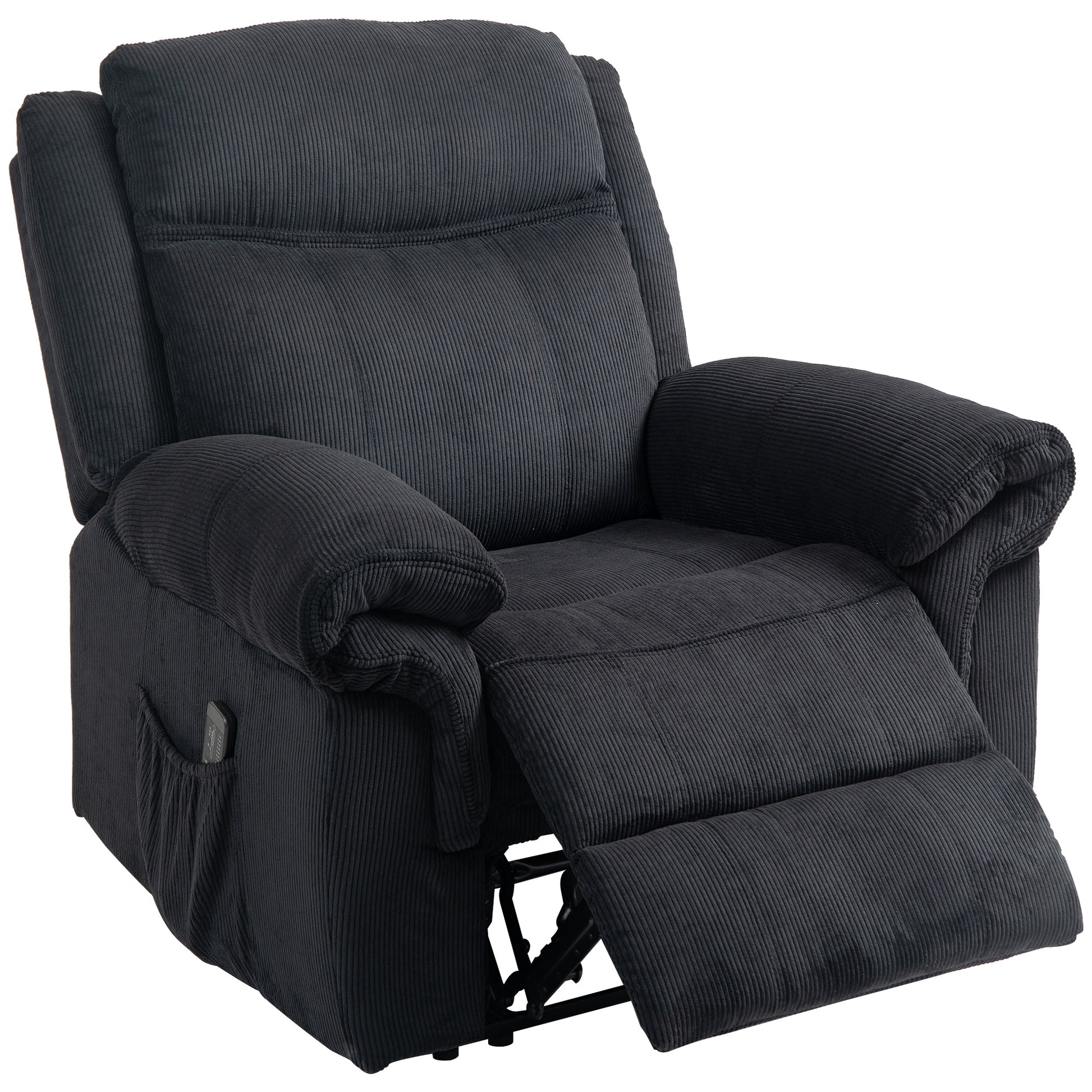 HOMCOM Manual Recliner Chair with Vibration Massage, Side Pockets, Corduroy, Black