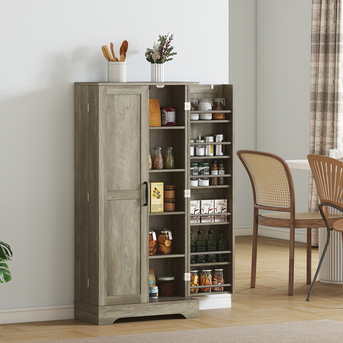 Farmhouse Kitchen Pantry Cabinet with Doors – 24"W x 41"H