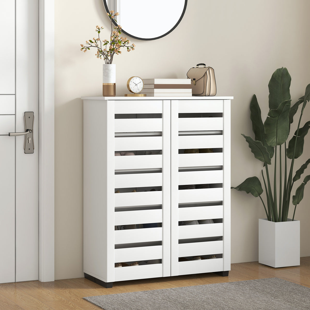 Shoe Cabinet with 2 Slatted Doors – 30"W x 39"H