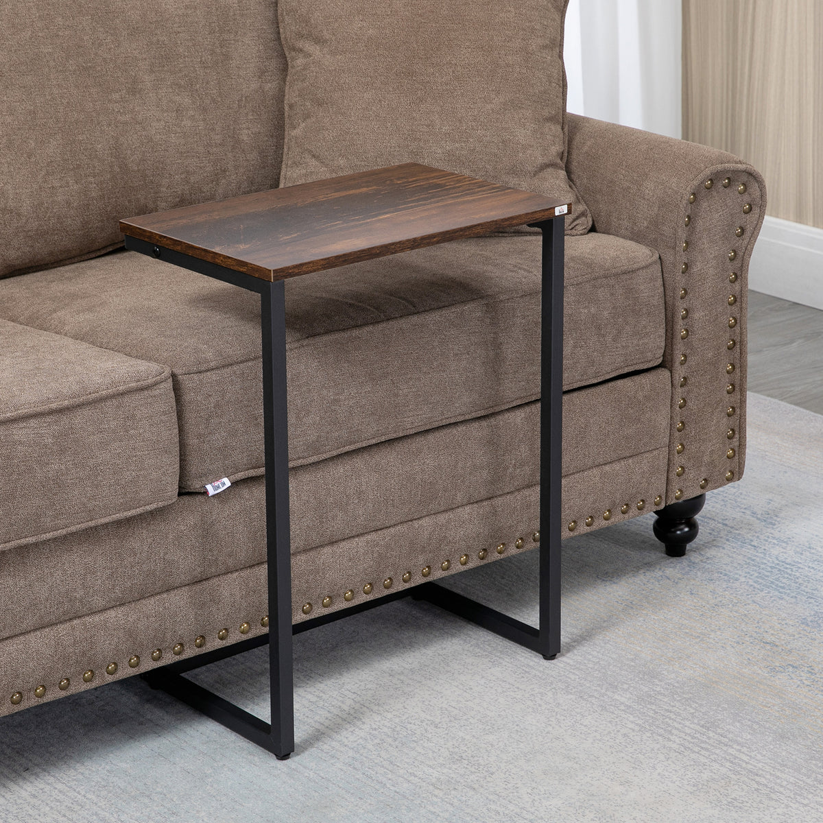 Nesting Side Tables Set of 3 – C-Shaped, Rustic Brown