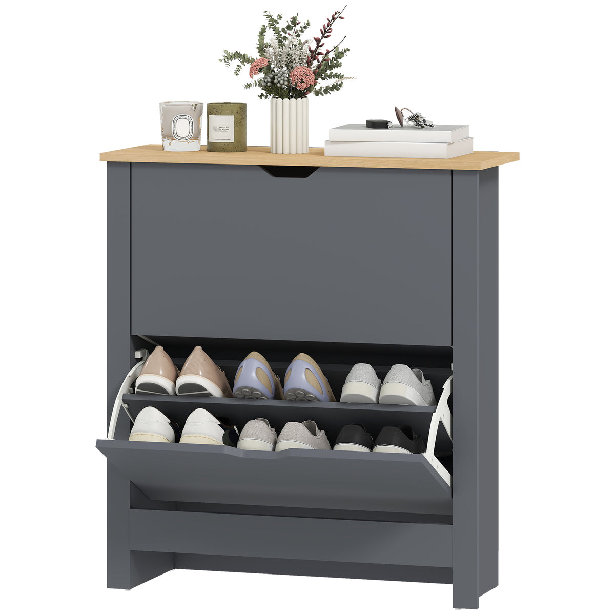 Shoe Storage Cabinet with 2 Flip Drawers – 28"W x 44"H