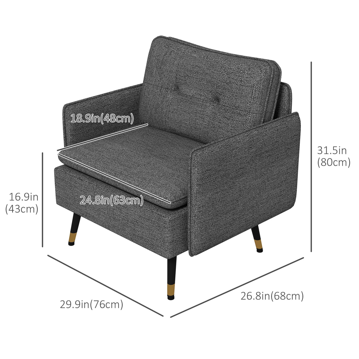 HOMCOM Modern Upholstered Accent Armchair with Tufted Back & Steel Legs