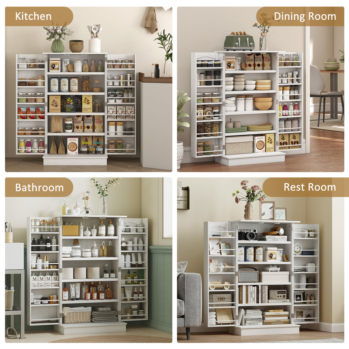 2-Door Kitchen Pantry Cabinet with 5-tier Shelving – 24"W x 41"H
