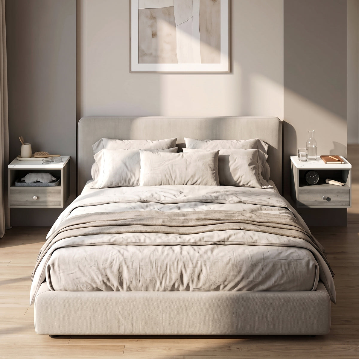 Floating Nightstands with Marble-Effect Top, Set of 2 – 11"W x 10"H