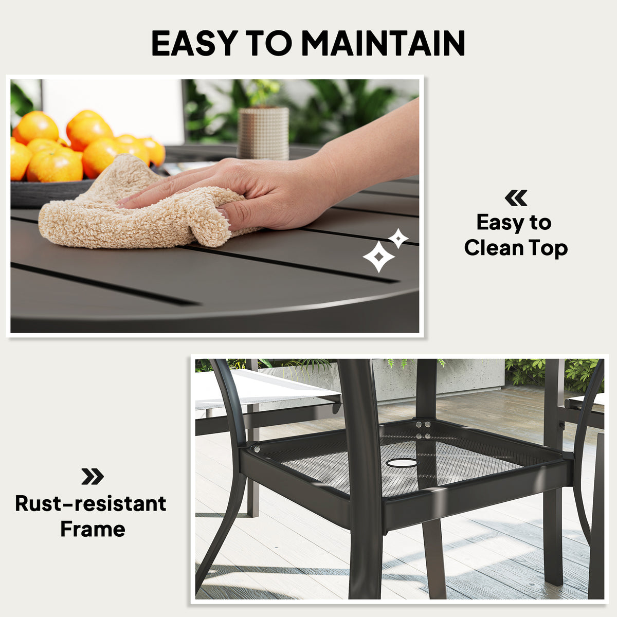 5 Piece Outdoor Dining Set with Round Table and 4 Stackable Chairs, for Backyard, Lawn, Deck, Balcony, Pool Side