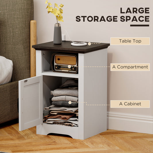 HOMCOM Set of 2 White Nightstands with Charging Outlets and Storage