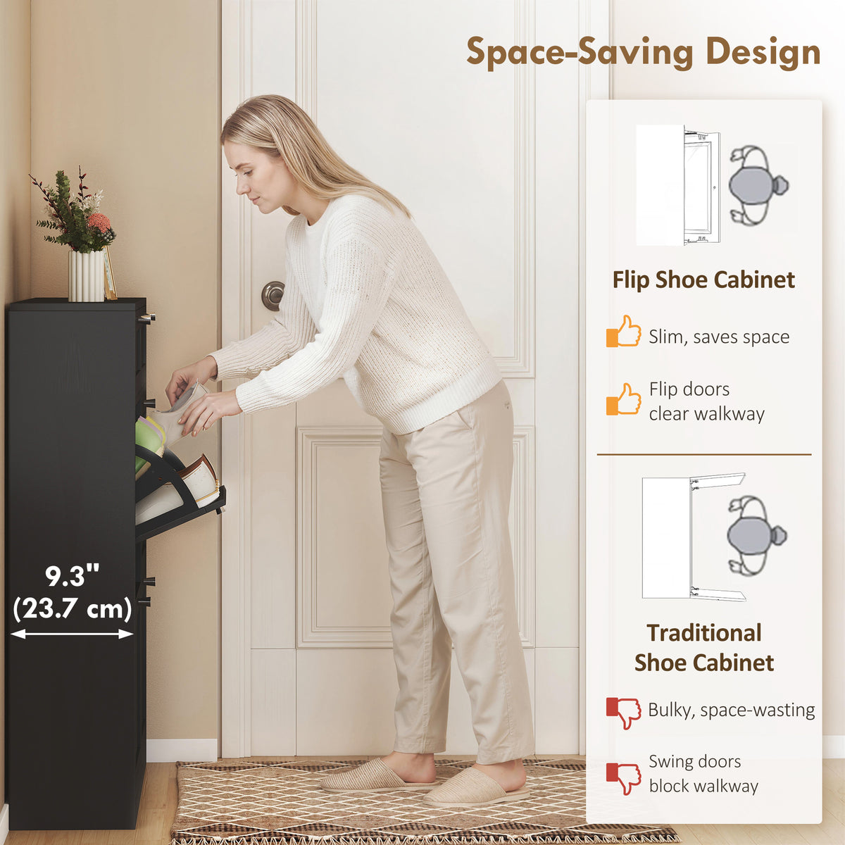 Shoe Cabinet with 2 Large Flip Drawers – 41"W x 39"H