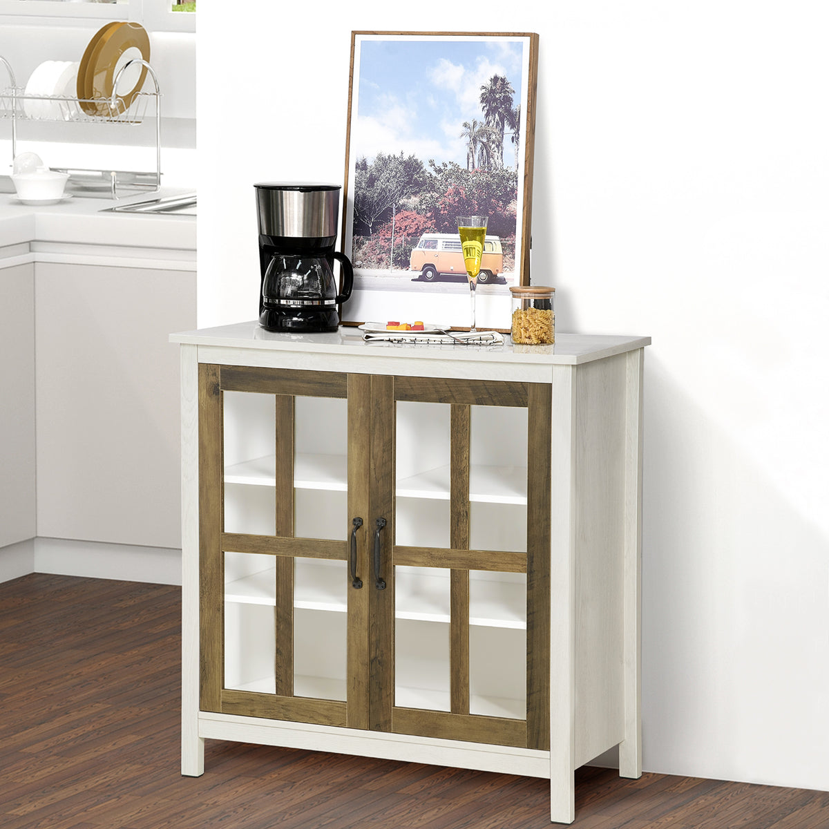 Kitchen Sideboard with 2 Glass Doors and Adjustable Shelf – 32"W x 32"H