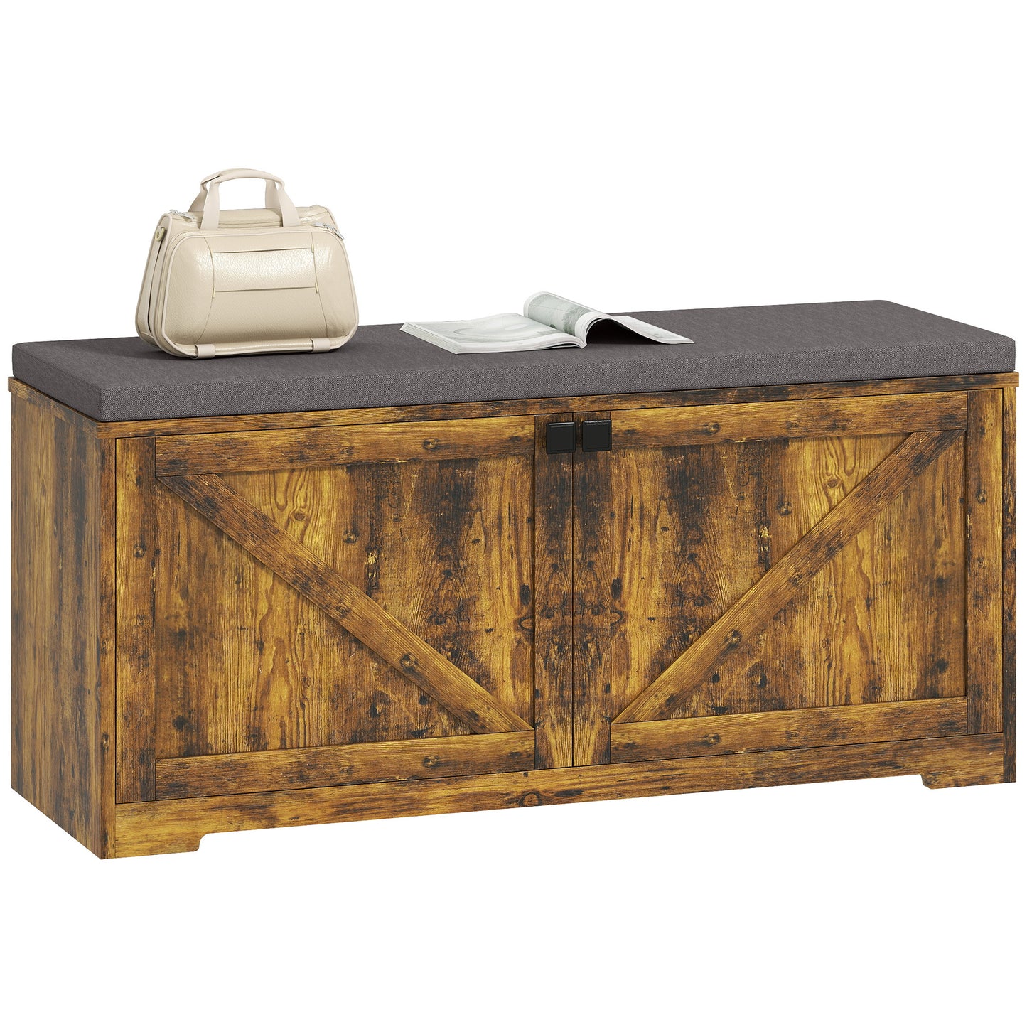 HOMCOM Rustic Brown Entryway Shoe Storage Bench with Padded Seat, Holds 8 Pairs