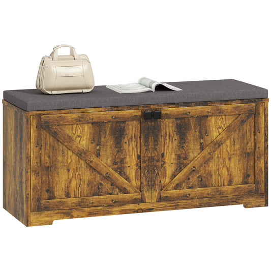 HOMCOM Rustic Brown Entryway Shoe Storage Bench with Padded Seat, Holds 8 Pairs