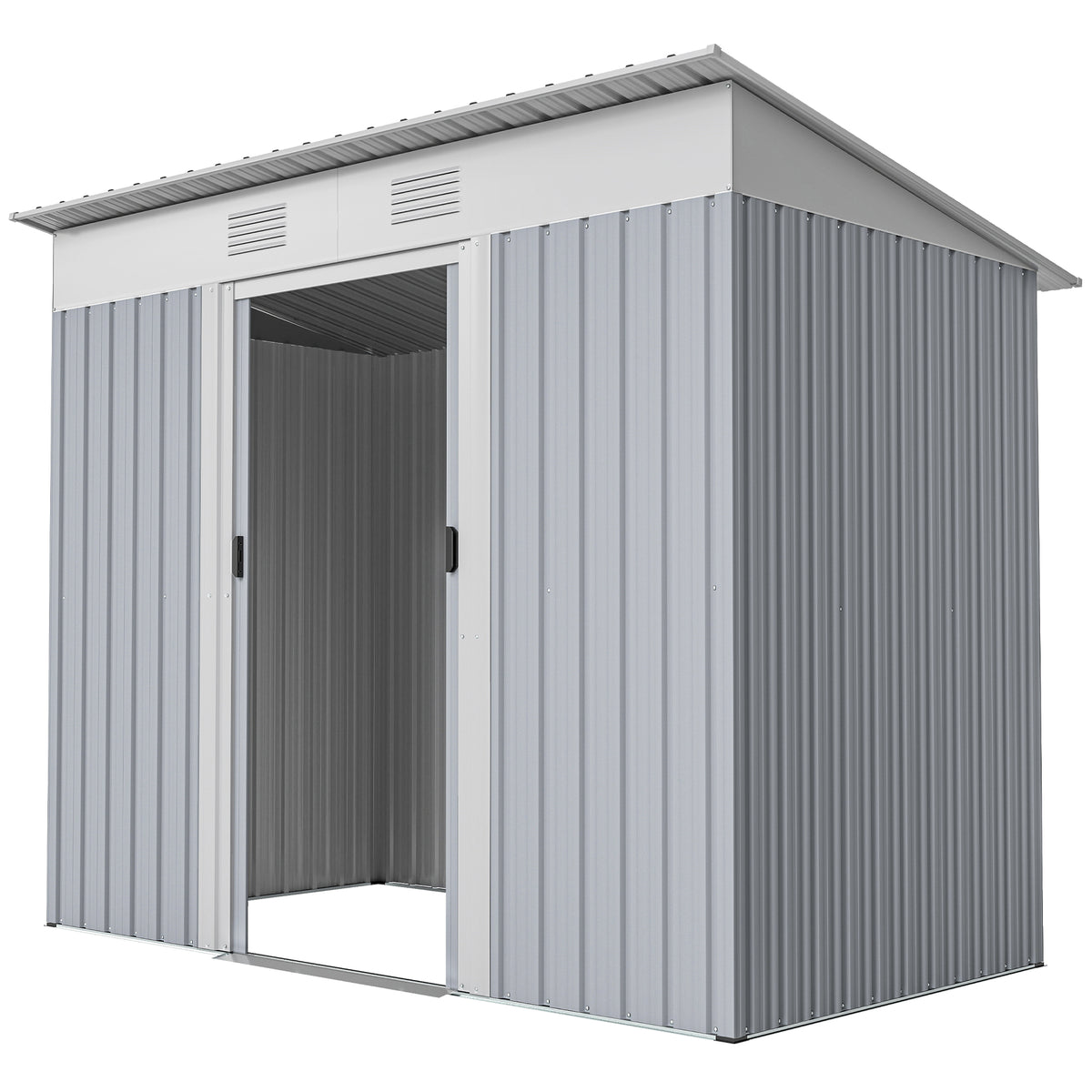 7' x 3.6' Outdoor Storage Shed, Metal Garden Tool Storage House Organizer with Lockable Sliding Doors and Vents for Backyard Patio Lawn – Grey