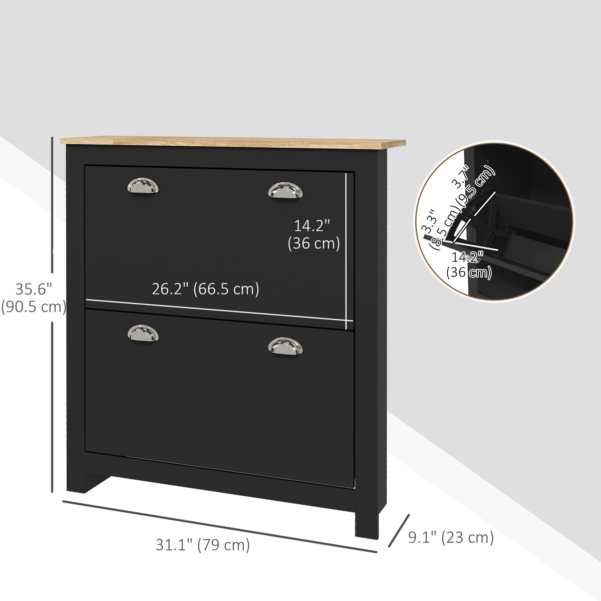 Modern Shoe Cabinet with 2 Flip Drawers – 31"W x 36"H