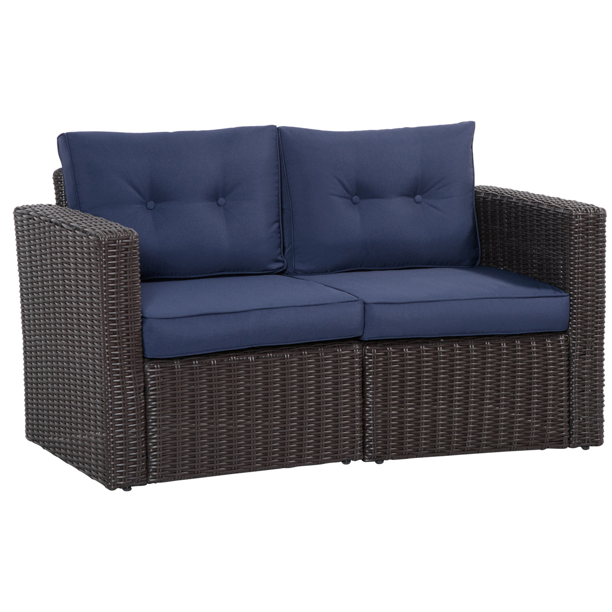 2 Pieces Patio Furniture Set Outdoor Loveseat Wicker Corner Sofa Set Outdoor Freely Combination PE Rattan Furniture, W/ Curved Armrests & Padded Cushion for Balcony, Garden, Lawn