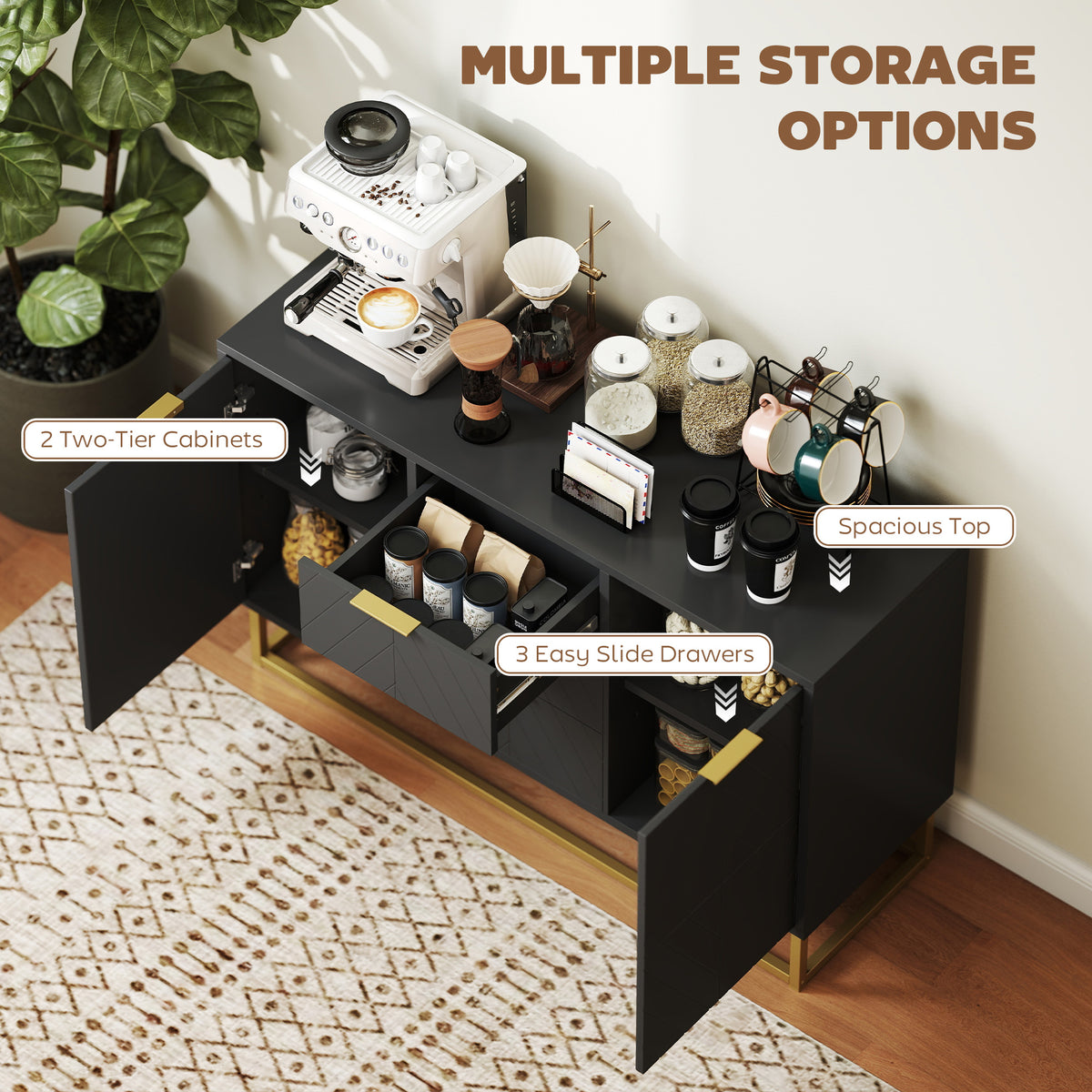 Sideboard Storage Cabinet with 3 Drawers – 47"W x 30"H