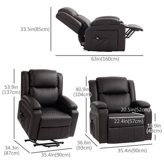 HOMCOM Electric Lift Recliner Chair for Elderly, Brown PU Leather, Remote Control