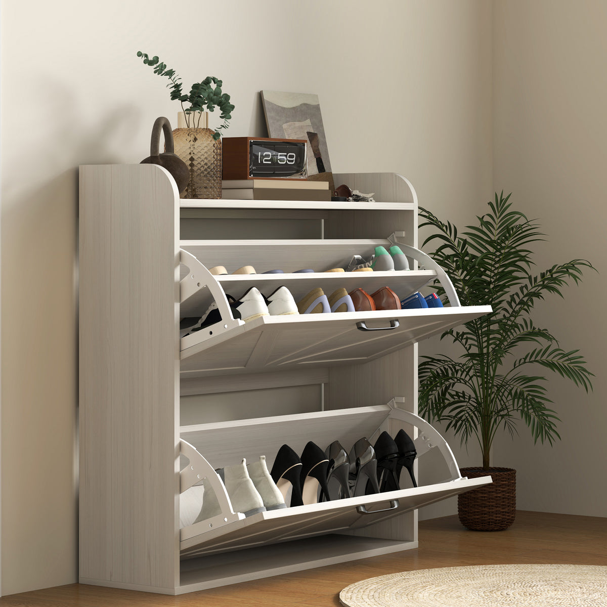 Farmhouse Shoe Cabinet with 2 Flip Drawers – 31"W x 34"H
