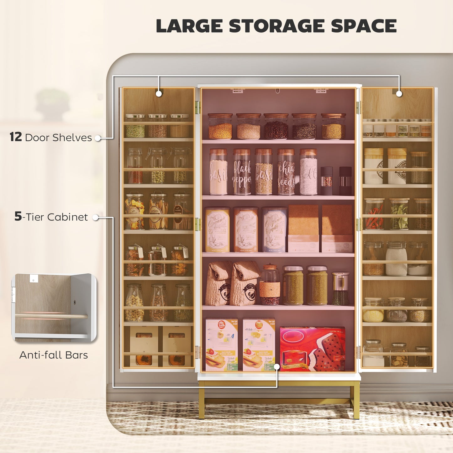 HOMCOM Kitchen Pantry Cabinet Freestanding 12 Door Shelves White