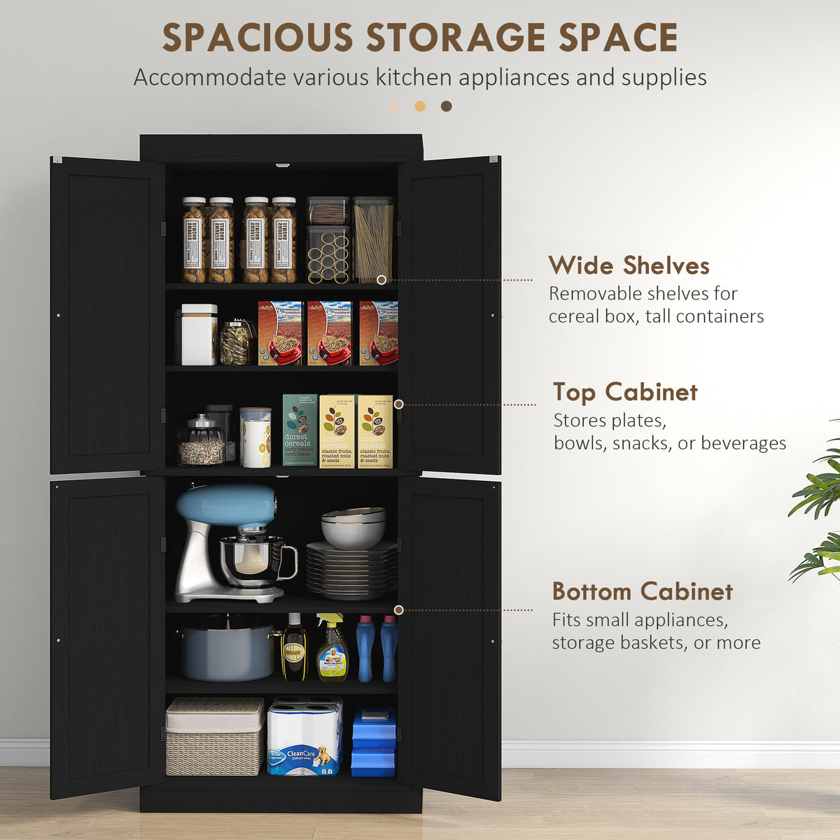 Freestanding Kitchen Pantry Cabinet with 4 Doors – 30"W x 73"H