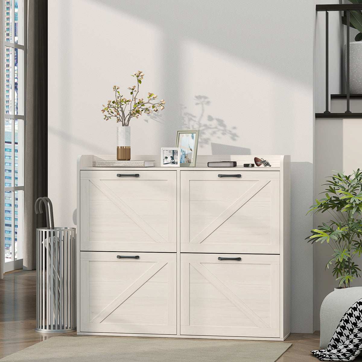 Narrow Shoe Storage Cabinet with 4 Flip Drawers – 41"W x 35"H