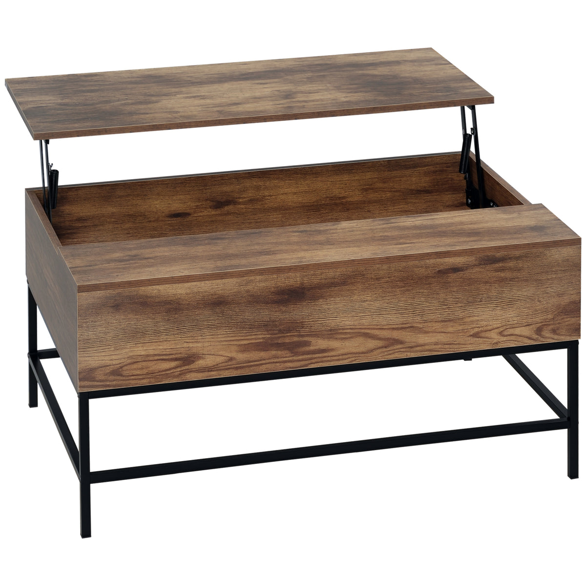 Lift-Top Coffee Table with Hidden Storage and Steel Legs, Rustic Brown