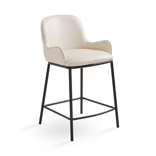 Upholstered Counter Chair, Taupe, Matte Black Metal Legs