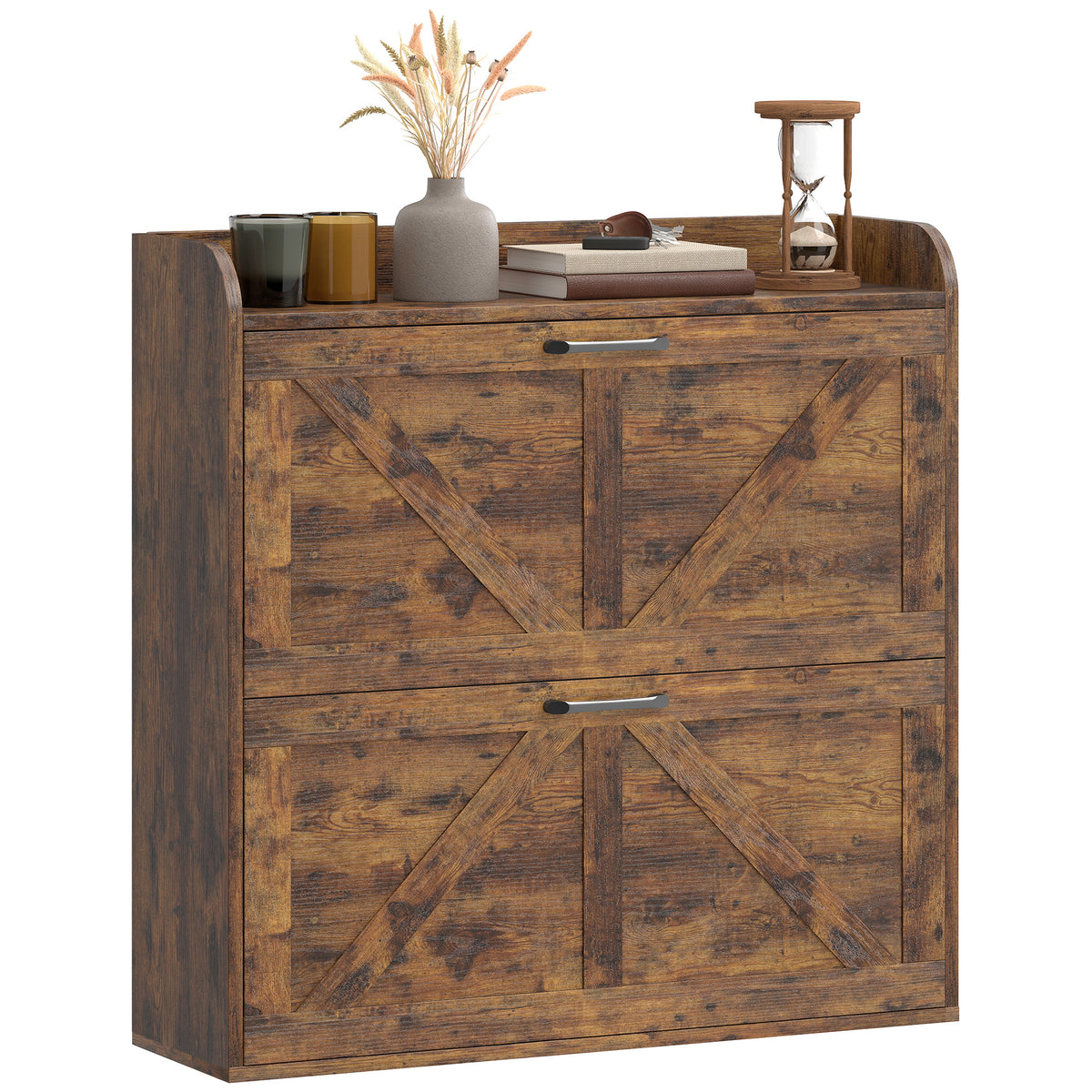 Farmhouse Shoe Cabinet with 2 Flip Drawers – 31"W x 34"H
