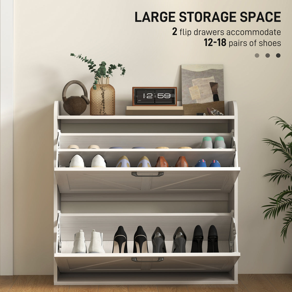 Farmhouse Shoe Cabinet with 2 Flip Drawers – 31"W x 34"H