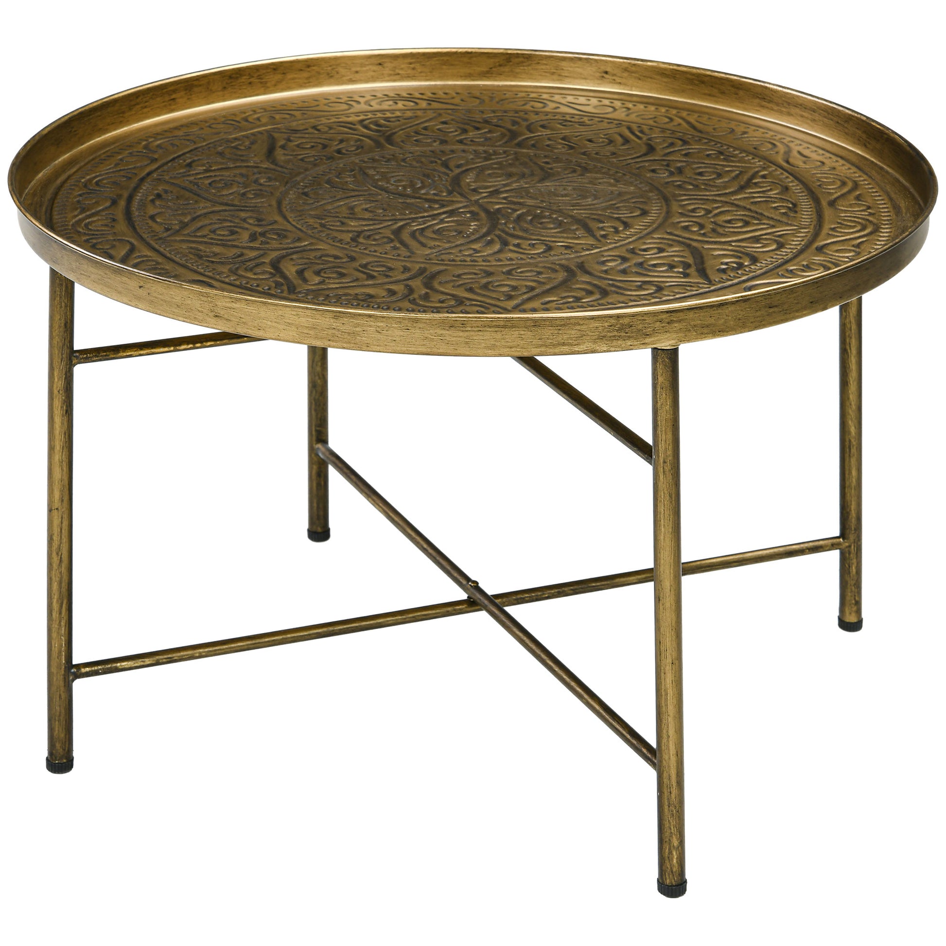 HOMCOM Vintage Gold Coffee Table 24" Round Center – Boho Elegance