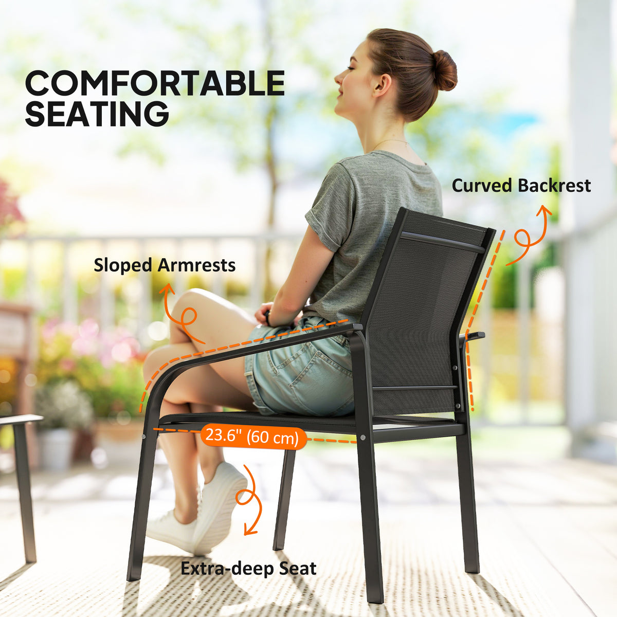 4 Piece Patio Furniture Set, Outdoor Conversation Set with Deep Seat, Loveseats, Armchairs, Glass-Top Table