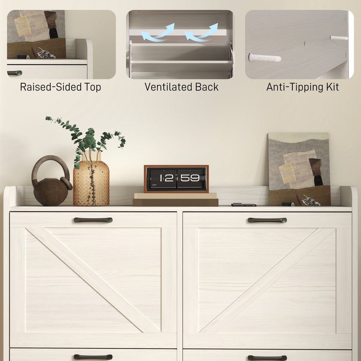 Narrow Shoe Storage Cabinet with 4 Flip Drawers – 41"W x 35"H