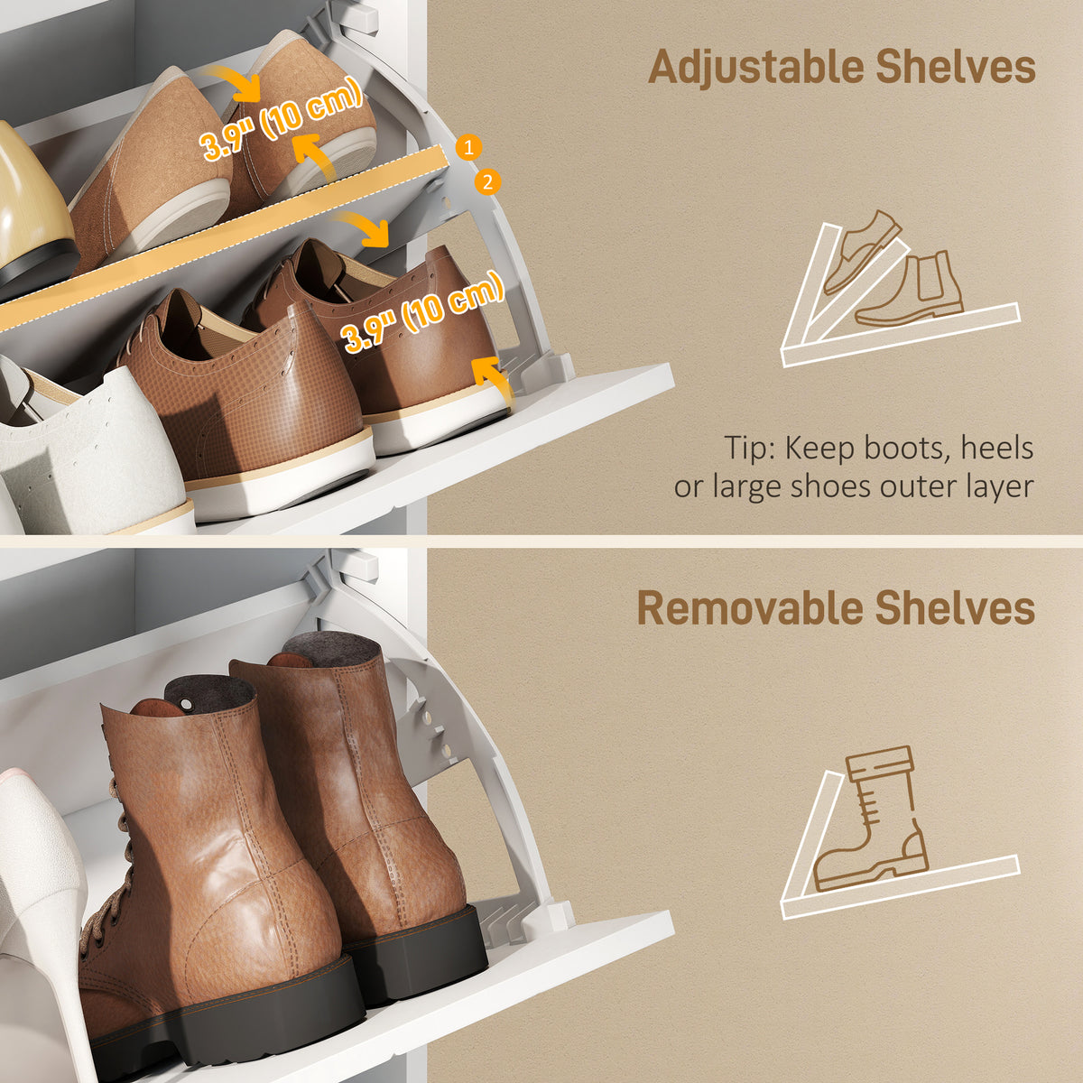 Shoe Cabinet with 2 Flip Drawers – 31"W x 43"H
