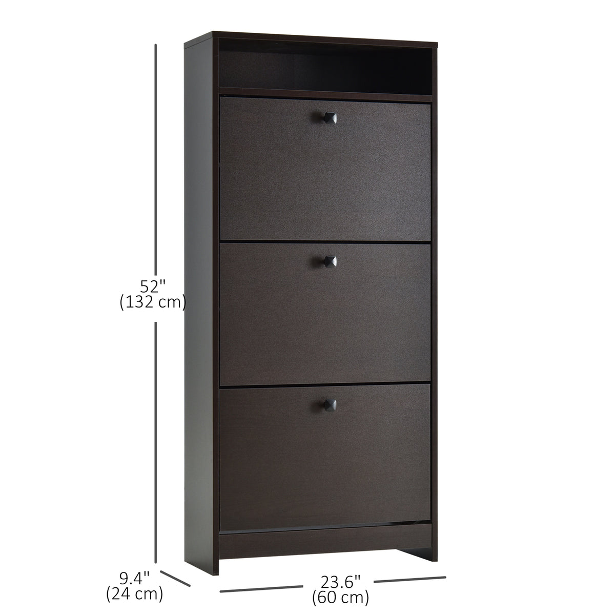 Slim Shoe Storage with 3 Flip Drawers and Adjustable Shelves – 24"W x 52"H
