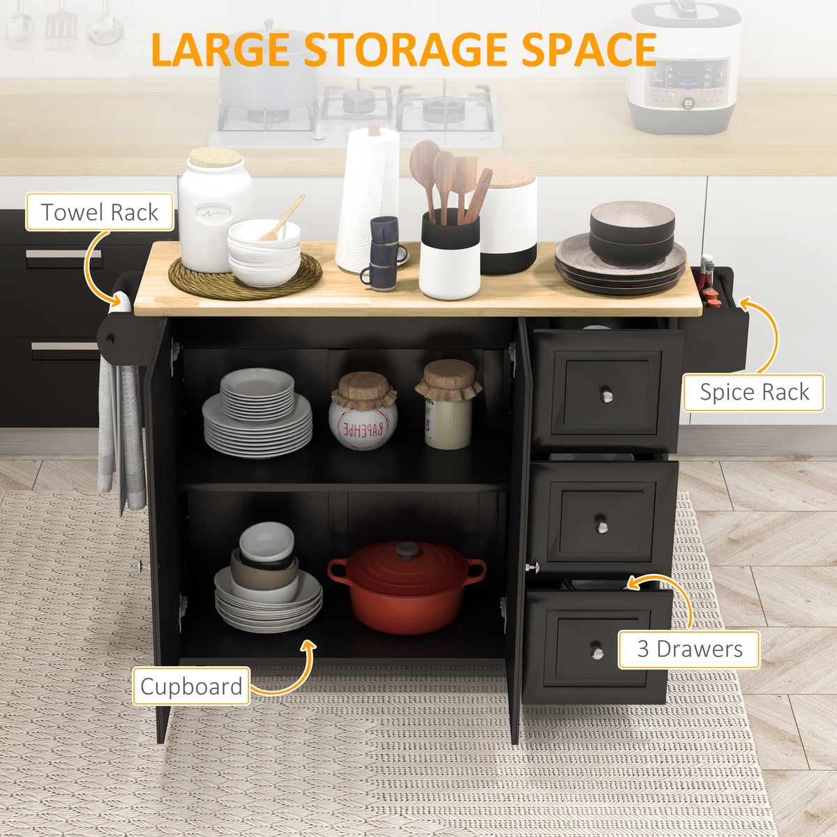 Kitchen Cart with Drop Leaf – 45"W x 36"H