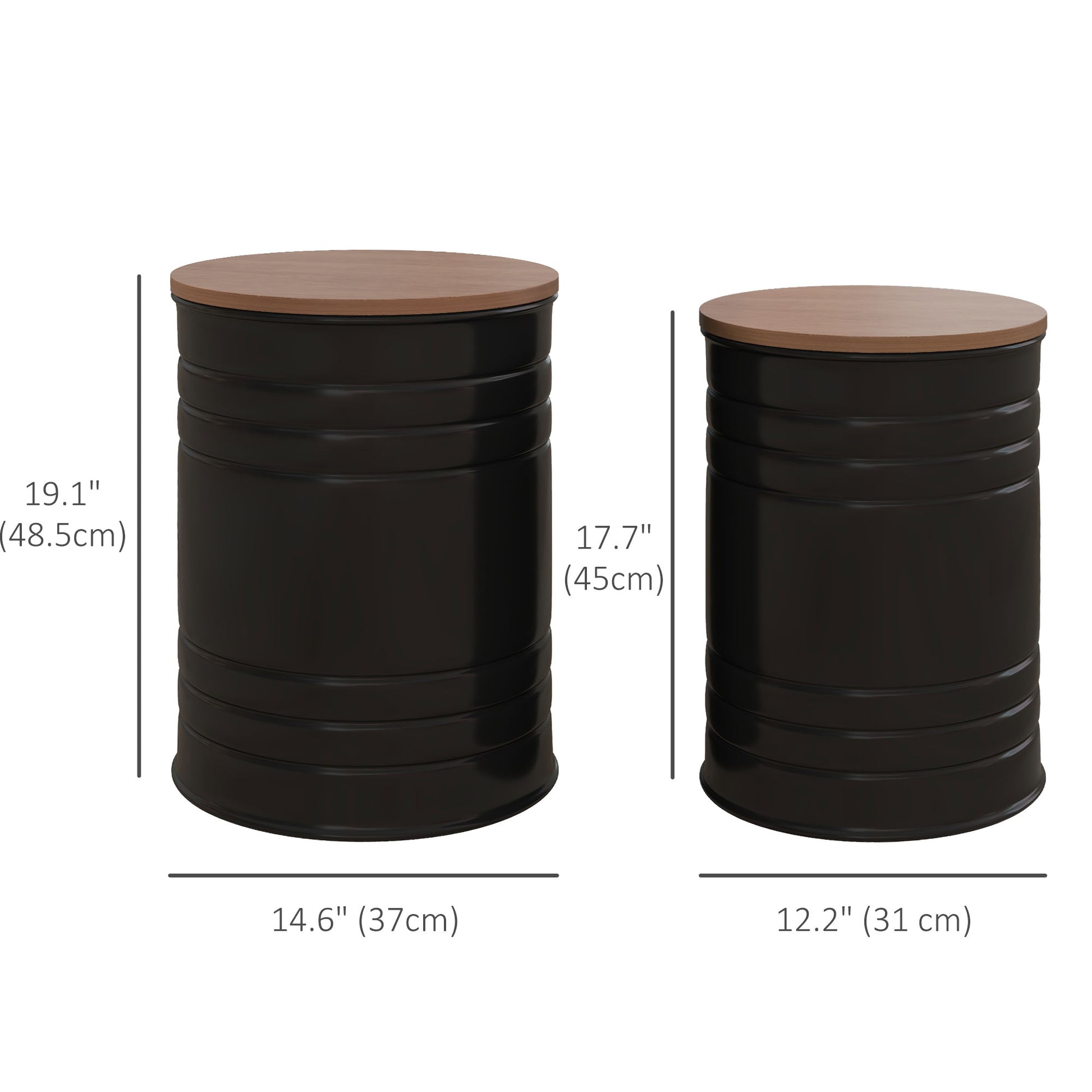 HOMCOM 2-Piece Round Nesting Coffee Tables with Wooden Lids & Hidden Storage