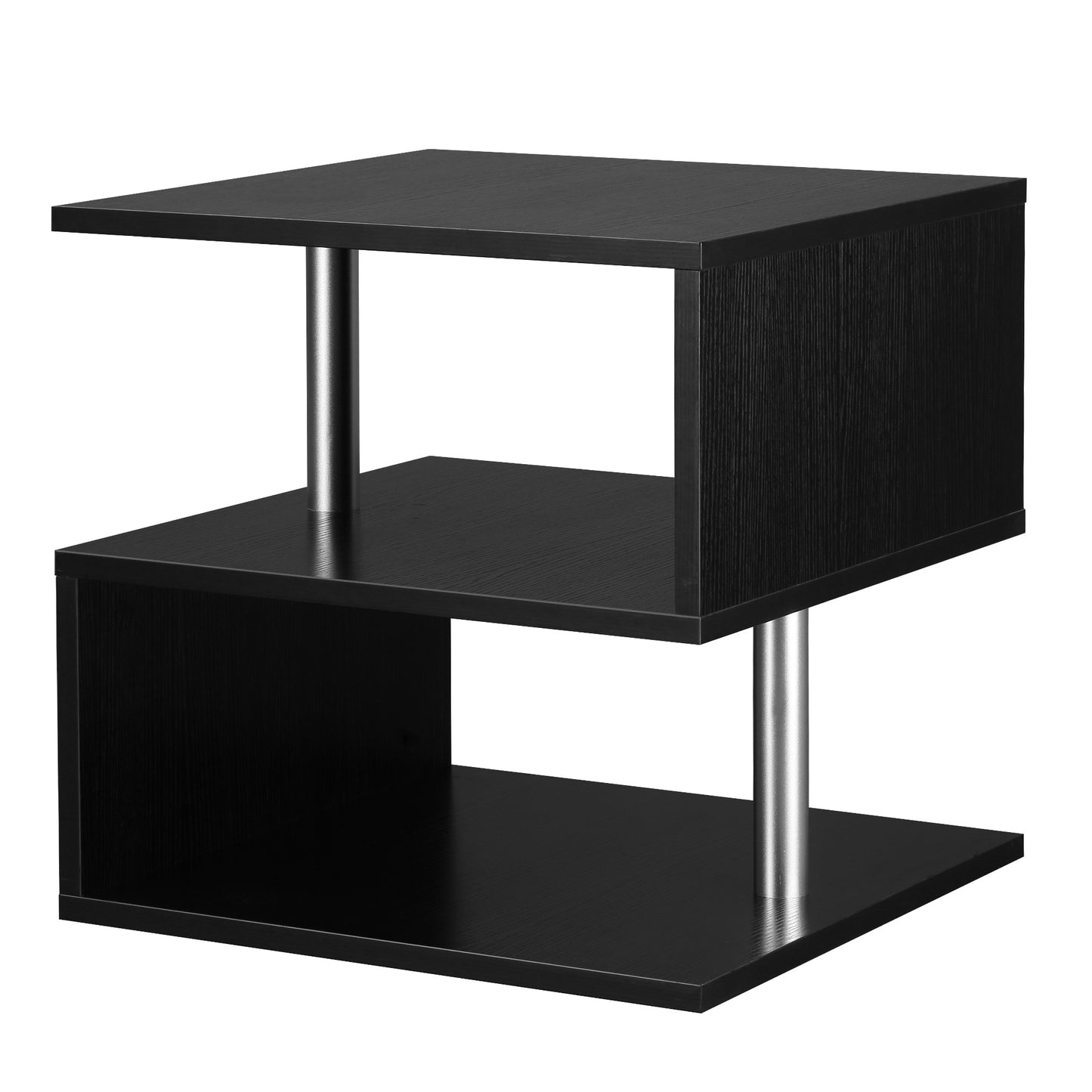 HOMCOM Modern S-Shape 3-Tier Wooden End Table with Storage Shelves, Black