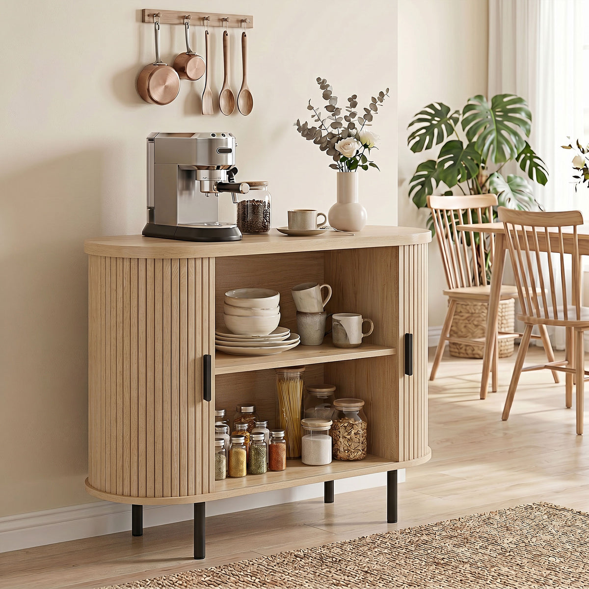 Sideboard Buffet Cabinet with Curved Tambour Doors and Storage – 39"W x 30"H