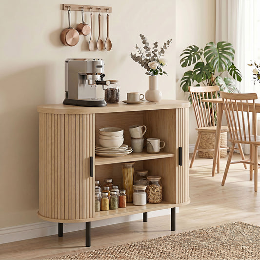 Sideboard Buffet Cabinet with Curved Tambour Doors and Storage – 39"W x 30"H