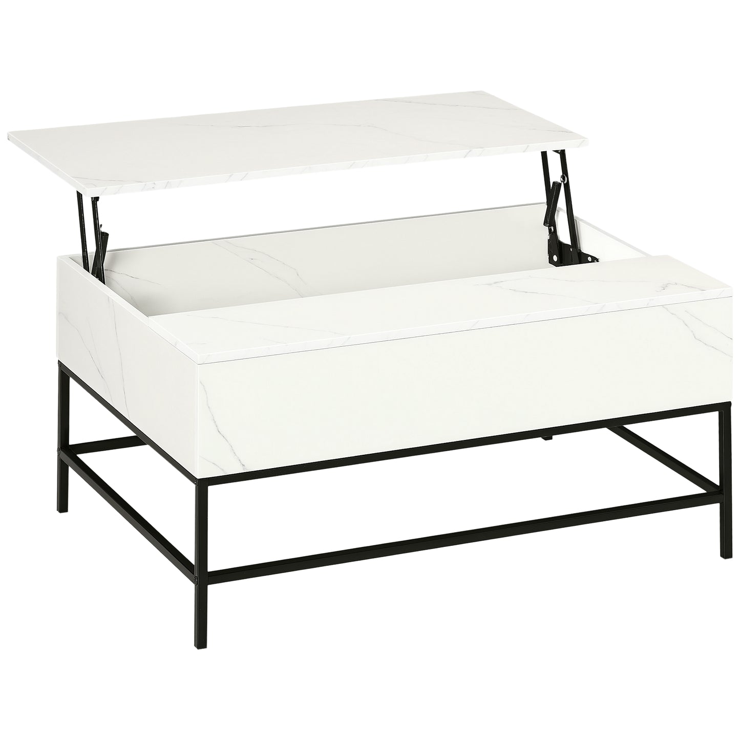 HOMCOM Modern Lift Top Coffee Table with Hidden Storage, White, Adjustable Height