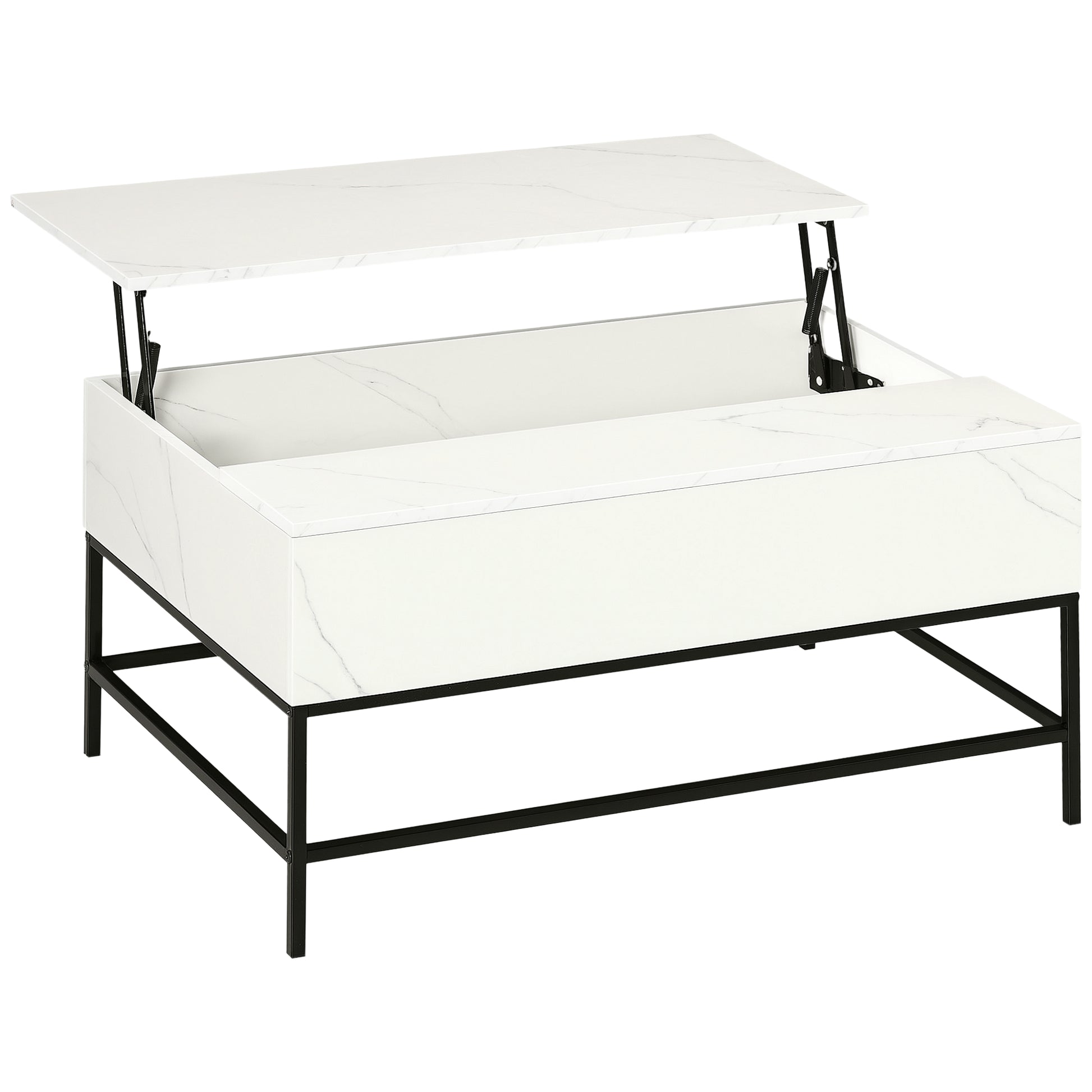 HOMCOM Modern Lift Top Coffee Table with Hidden Storage, White, Adjustable Height
