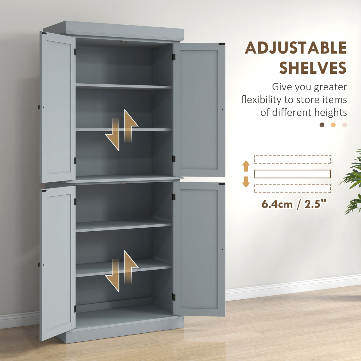 Freestanding Kitchen Pantry Cabinet with 4 Doors – 30"W x 73"H