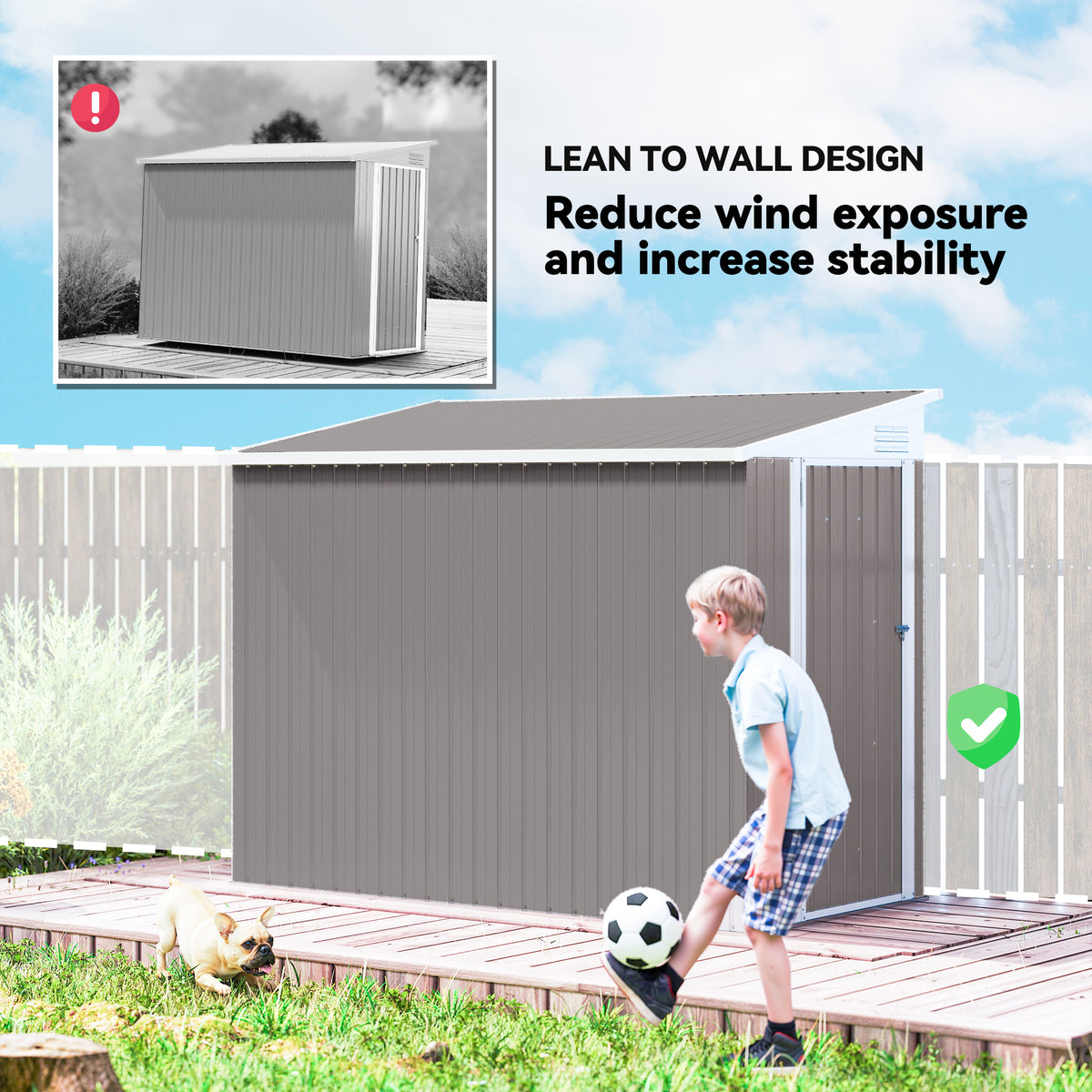 4' x 8' Outdoor Storage Shed Lean to Metal Tool Shed with Lockable Door and 2 Air Ventilations