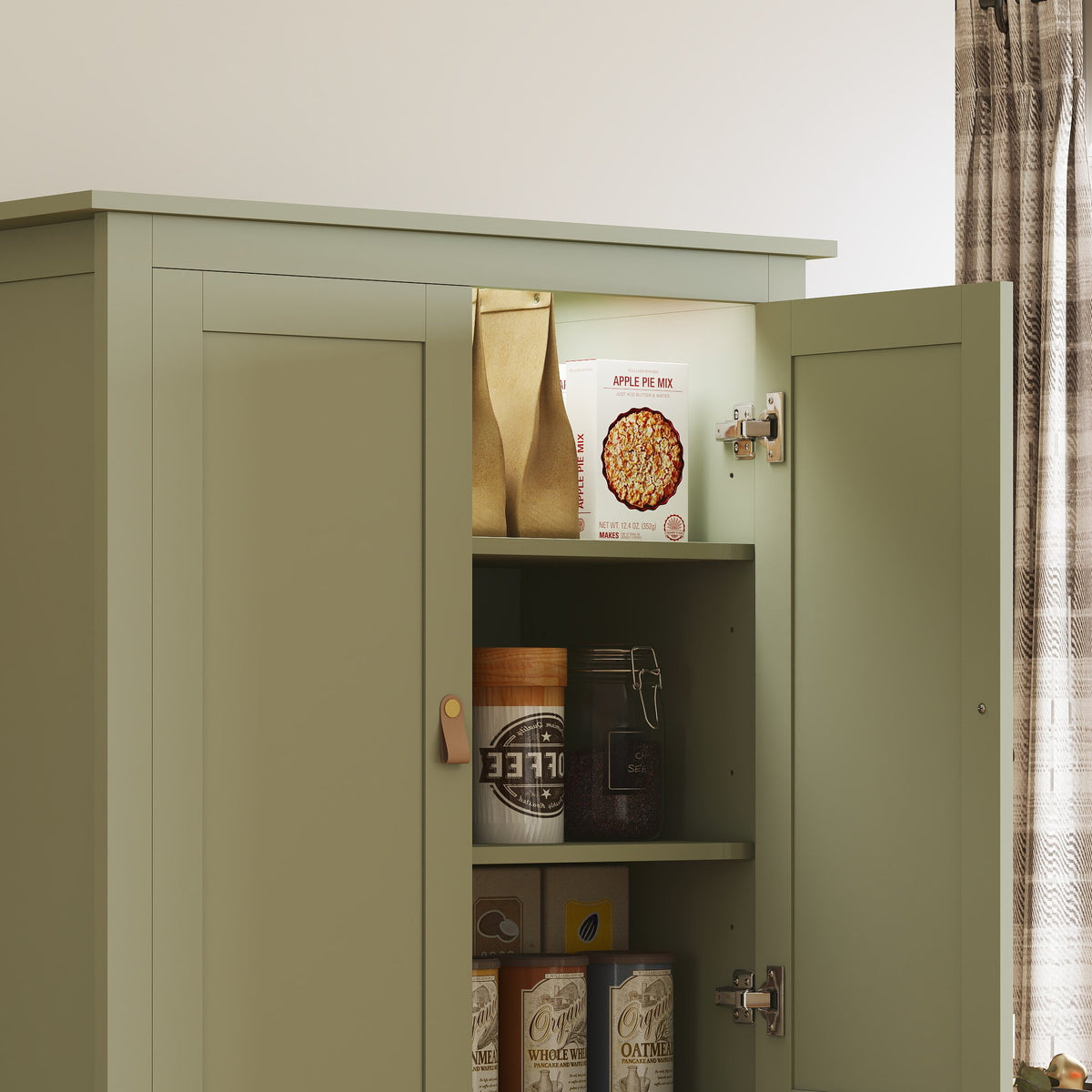 Tall Kitchen Pantry Storage Cabinet with Motion Sensor LED Light – 32"W x 70"H