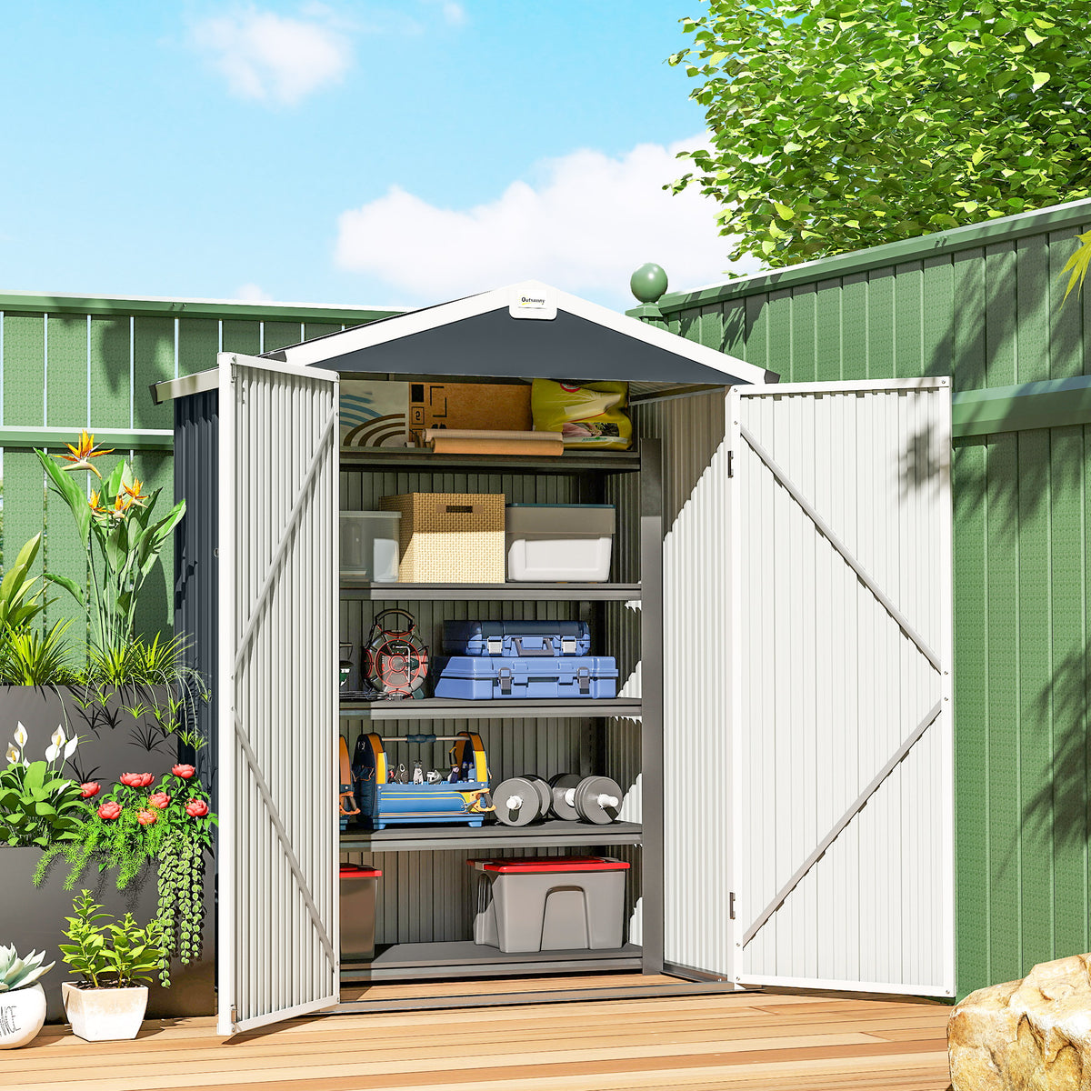 4.5' x 3' Outdoor Storage Shed with Double Doors, Metal Garden Shed for Backyard Patio