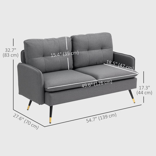 55" Button-Tufted Linen Loveseat with Steel Legs