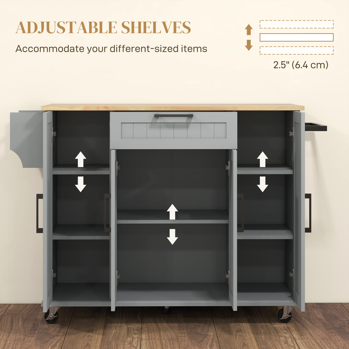 Modern Rolling Kitchen Island Cart with Drawers – 52"W x 36"H