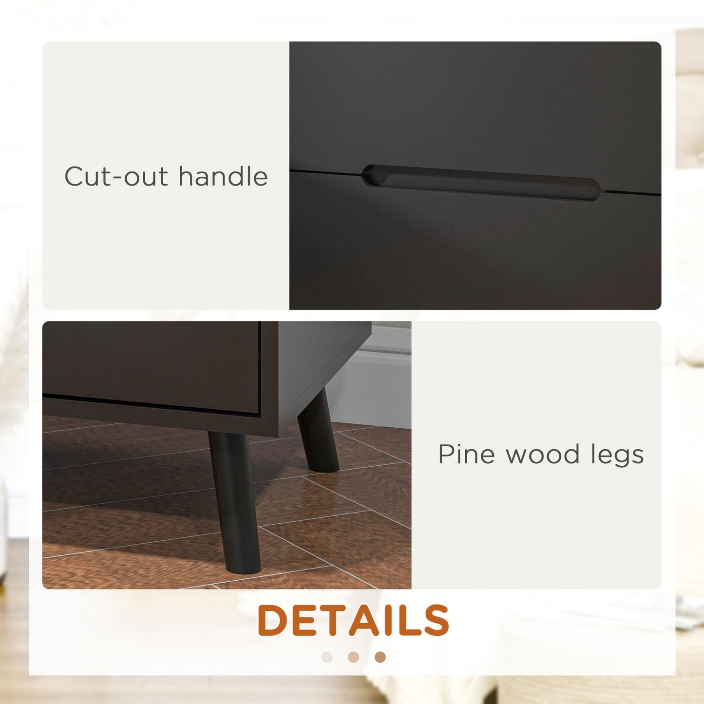 HOMCOM Modern Bedroom Nightstand with 2 Drawers, Solid Wood Legs End Table