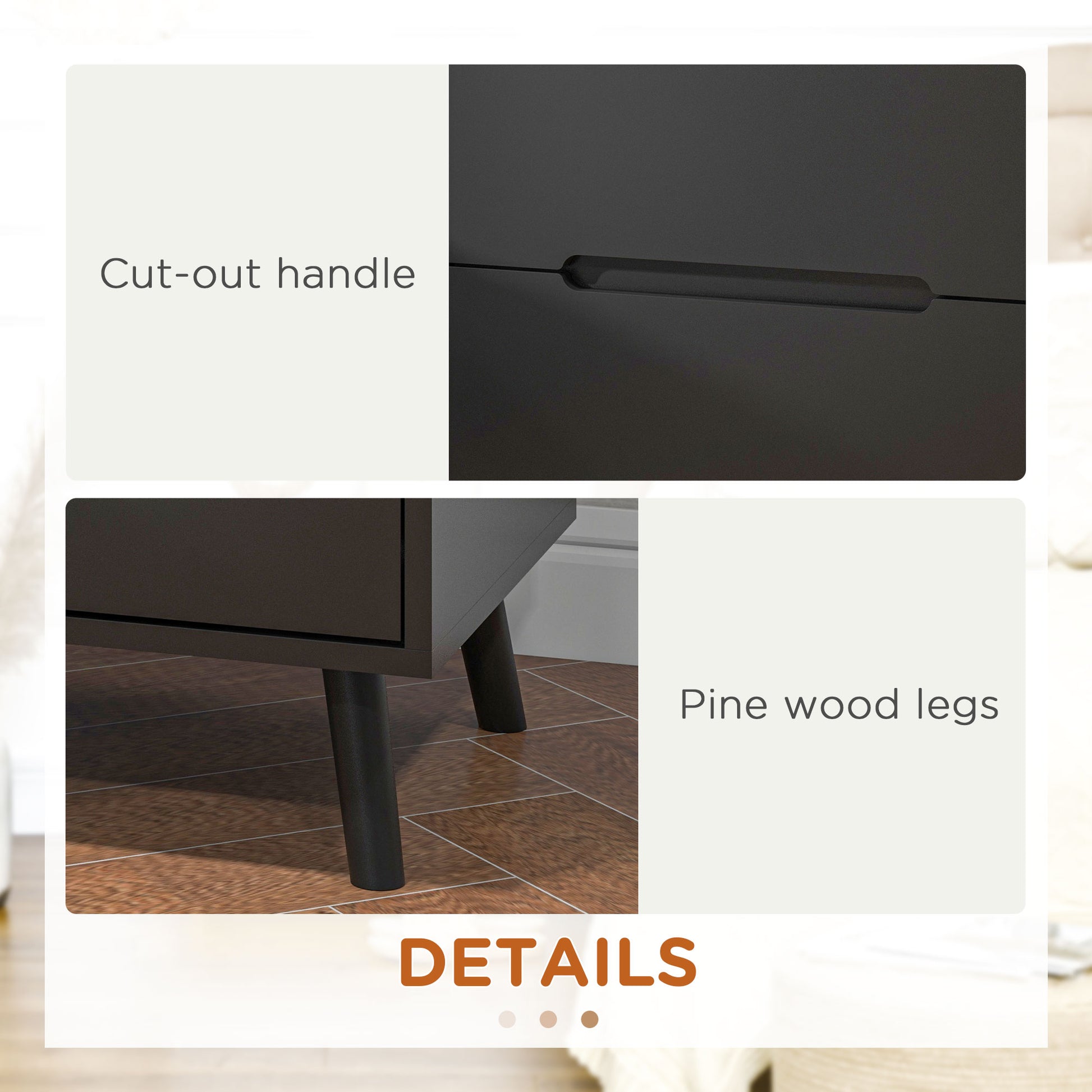 HOMCOM Modern Bedroom Nightstand with 2 Drawers, Solid Wood Legs End Table