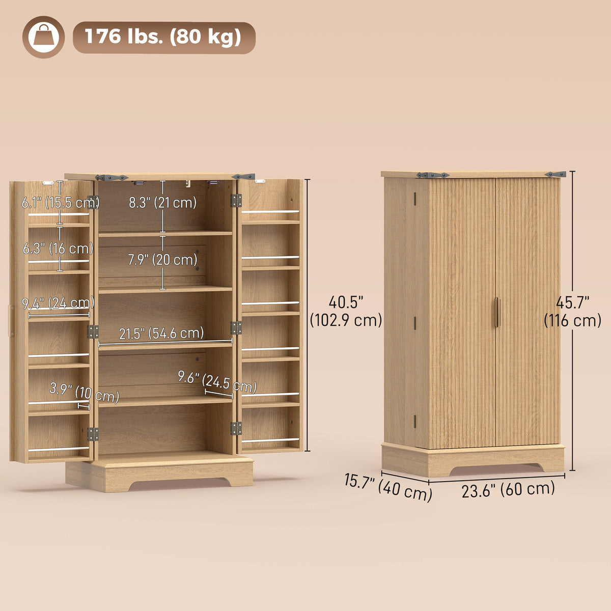 Kitchen Pantry Cabinet with Doors and Adjustable Shelves – 24"W x 46"H